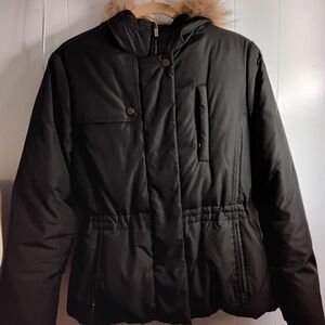 Calvin Klein Black Puffer Jacket with Faux Fur Trim